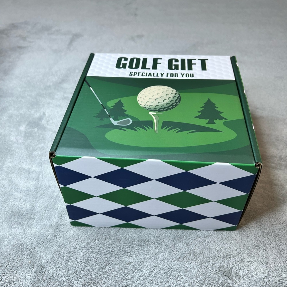 Golf Gift Box - Green Navy White Diamond Pattern